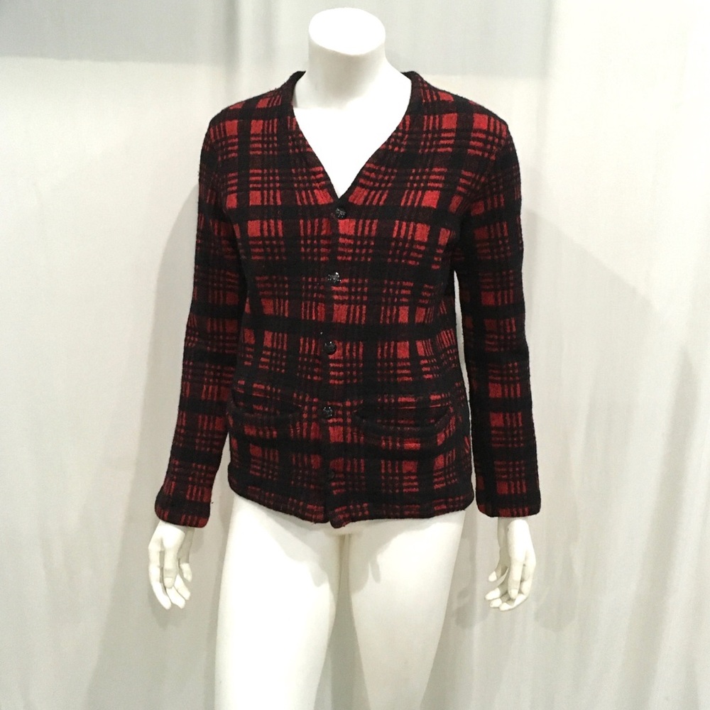 RRL Womans Red Plaid Check Cardigan Sweater